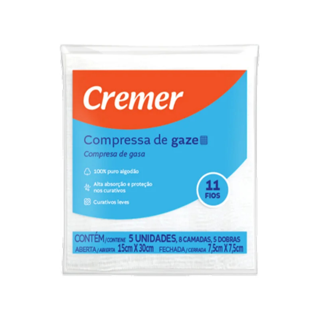 Compressa Estéril 11 Fios 7,5 x 7,5 cm Com 5 Unidades Cremer