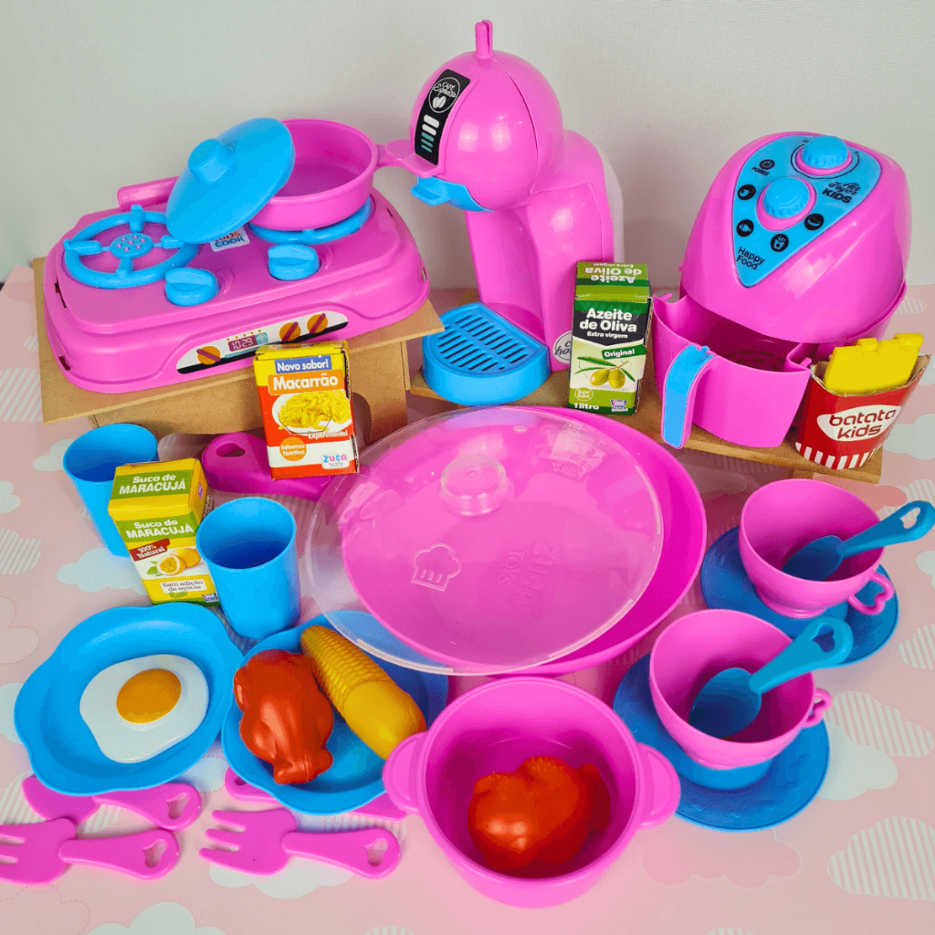 Kit Cozinha Infantil de Brinquedo Completa 30 Peças Panelas Fogão Elétros Comidinhas AirFr...