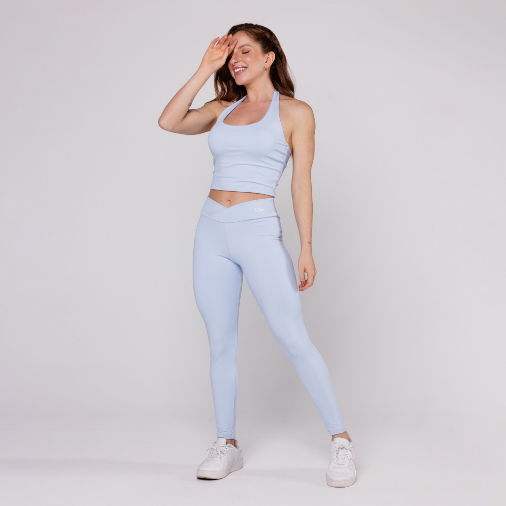 Conjunto Fitness Feminino Top Várias Amarrações e Calça legging Cós Cruzado Academia Coleção Pace Up