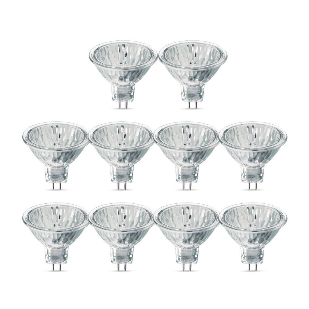 Kit 10 Lâmpadas Halógenas Dicroica MR16 50W 12V GU5.3 2800K | Ideal p/ Spots, Residências e Lojas