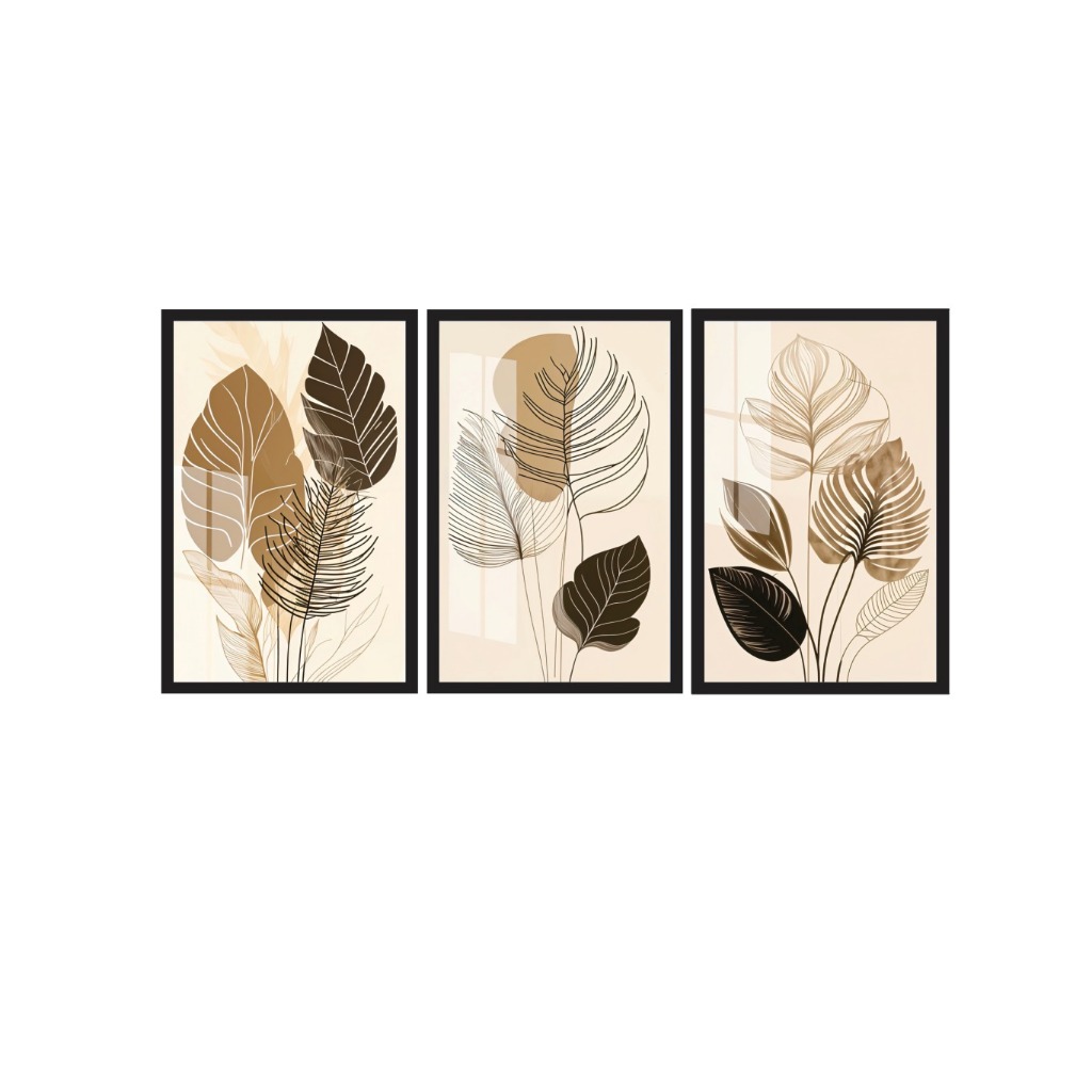 Quadros Decorativos 50x30 Folhagem Folhas Neutro Moderno Mosaico Sala Quarto Escritório Premium em Oferta na Shopee