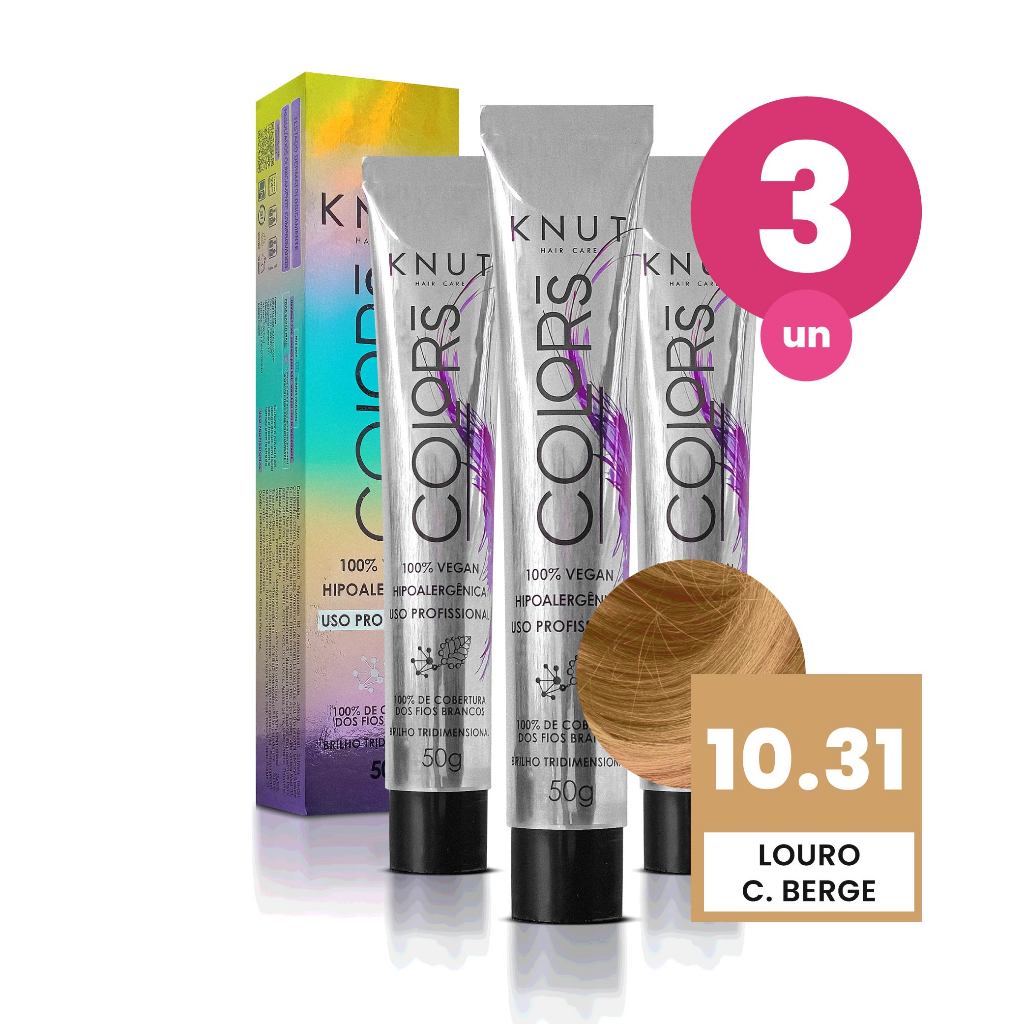 Kit 3 Knut Colors Coloração Capilar 50g Cor 10.31 Louro Claríssimo Bege Dourado em Oferta na Shopee