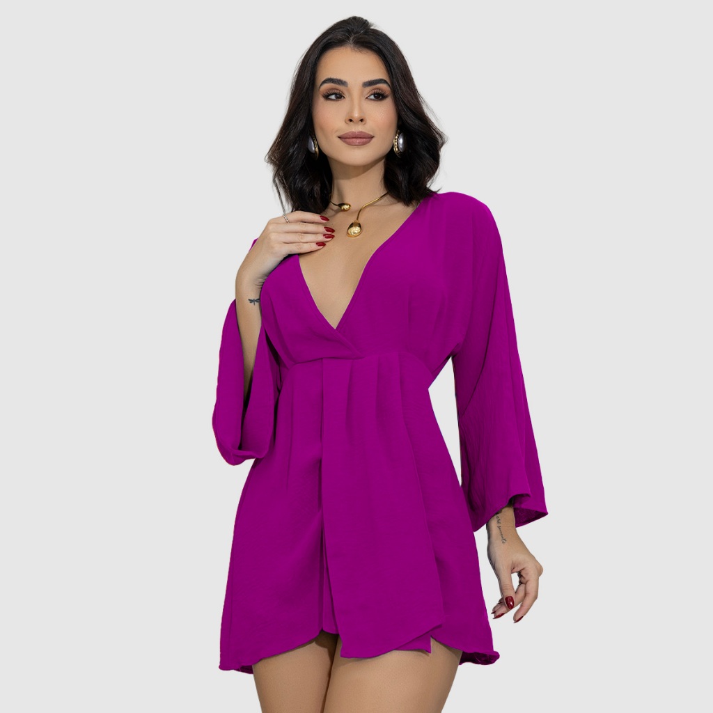 Vestido Feminino Curto Soltinho Social Manga Flare Dori em Oferta na Shopee