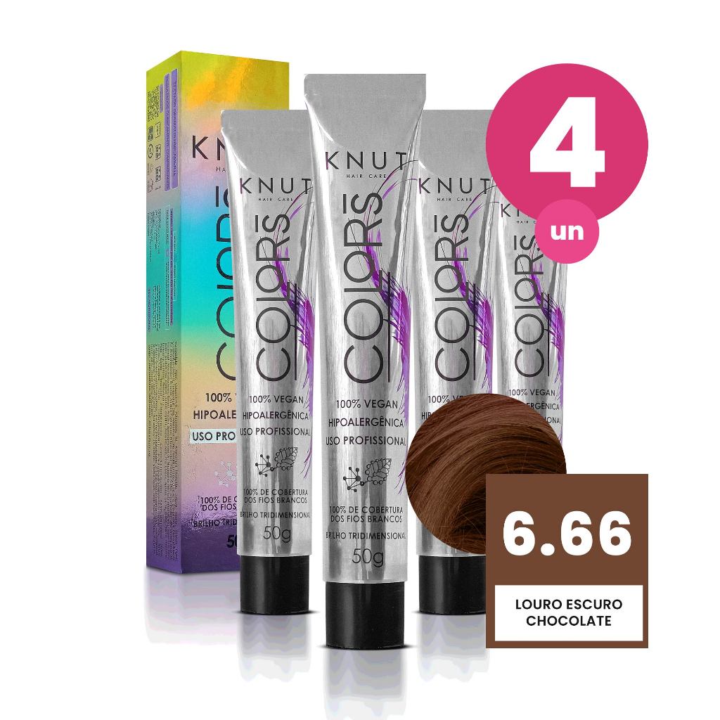 Kit 4 Knut Colors Coloração Capilar 50g Cor 6.7 Louro Escuro Chocolate em Oferta na Shopee