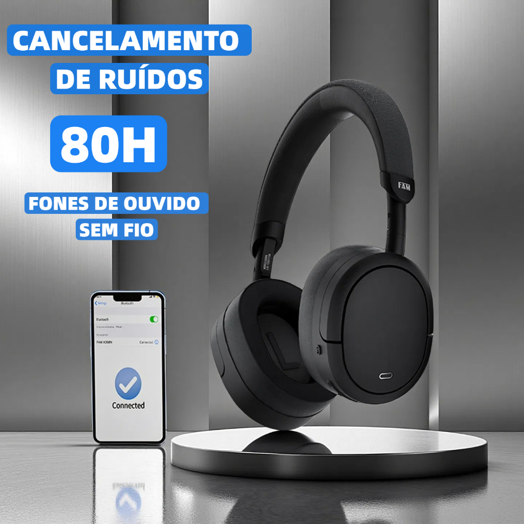 HARBOR Fone de Ouvido Headphone ANC Bluetooth  Adaptativo  Bluetooth+ Cabo P2 80h+CANCELAMENTO DE RUÍDOS FAM A068N em Oferta na Shopee