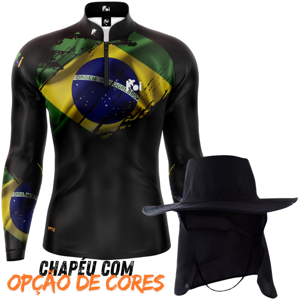 Kit Camiseta + Chapéu Camisa Blusa Camuflada Militar Pesca Agro Esportes Com Zíper Proteção Uv50+