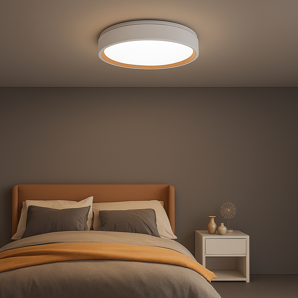 Paflon Led 24w Sobrepor Branco Arbos Amadeirado Lúminaria de Teto Redondo