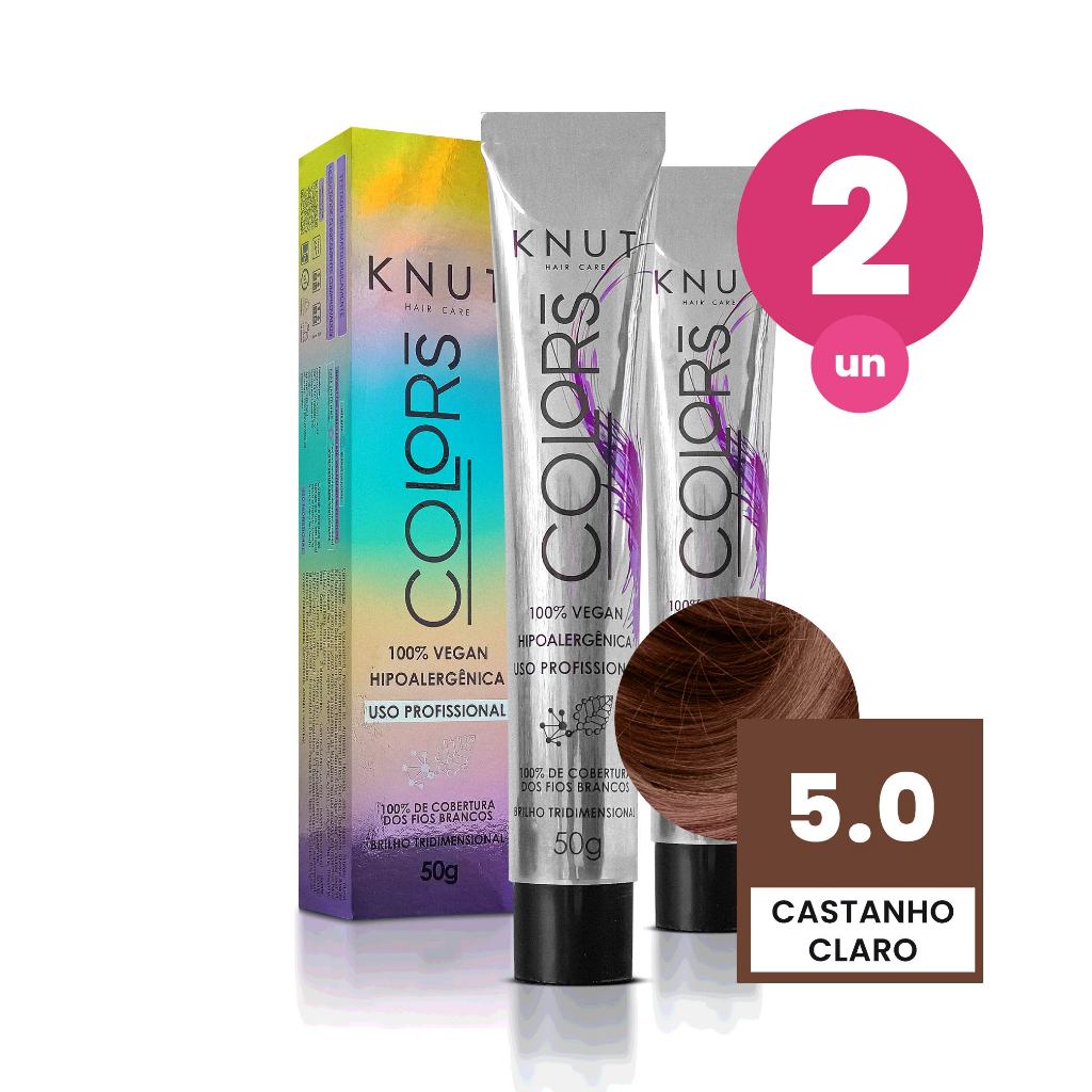 Kit 2 Knut Colors Coloração Capilar 50g Cor 5.0 Castanho Claro em Oferta na Shopee