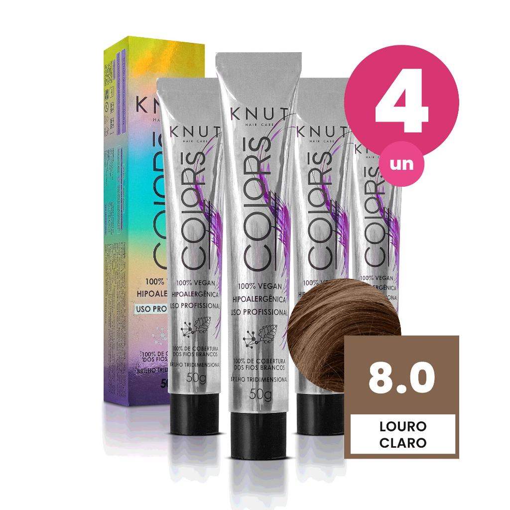 Kit 4 Knut Colors Coloração Capilar 50g Cor 8.0 Louro Claro em Oferta na Shopee