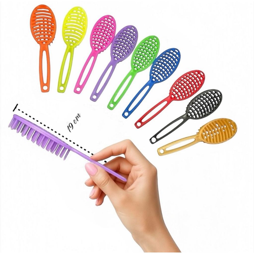 Kit 10 Escova Oval Plástica para Cabelos Lisos, Cacheados e Ondulados e Desembaraçar os Cabelos em Oferta na Shopee