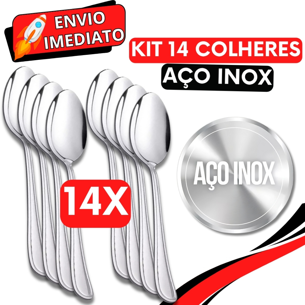 KIT 14 Peças Colher de Mesa Sopa Talher GRANDE Aço Inox Polido Arroz Caldinho Para Casa Cozinha Bar Restaurante Buffet