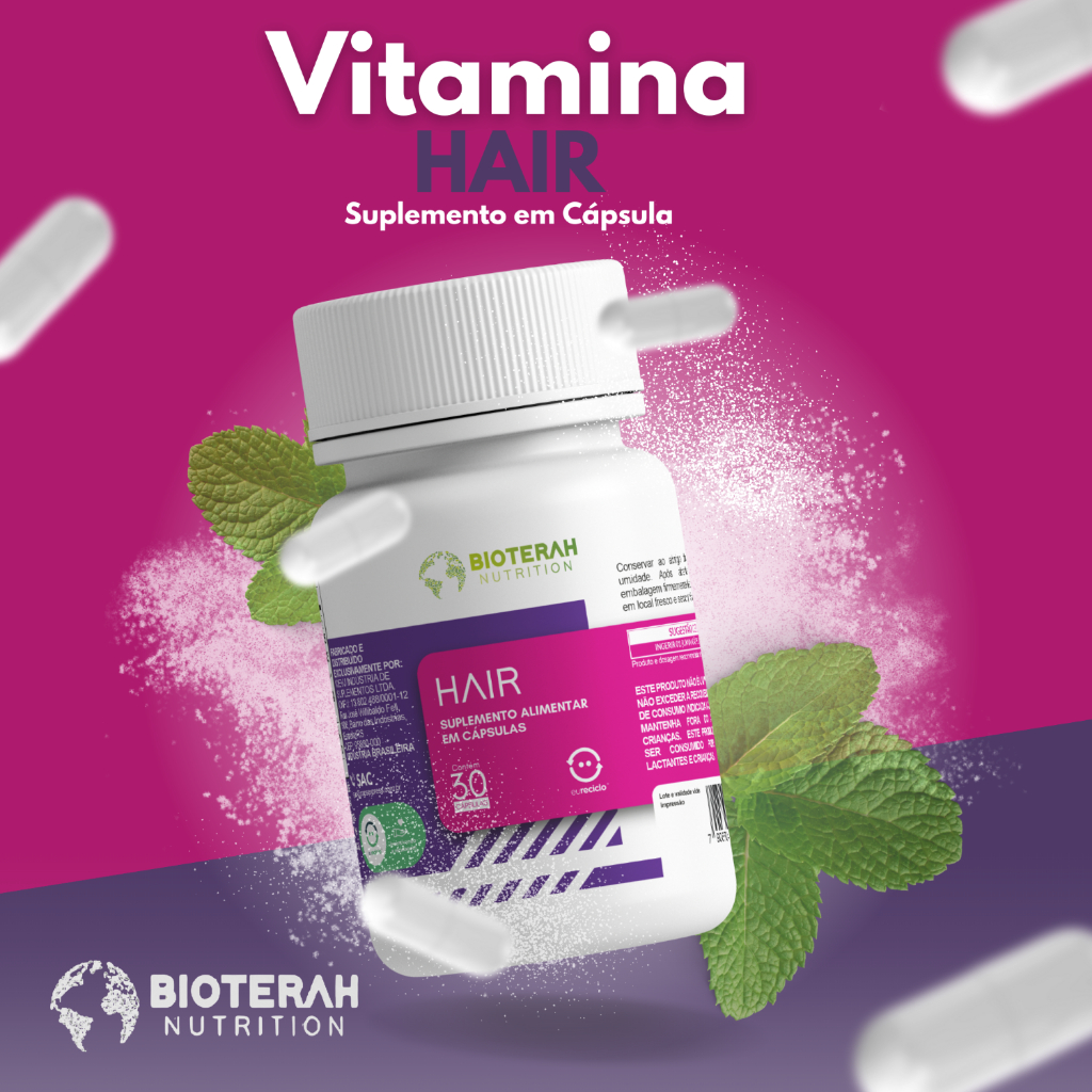Suplemento Complexo Vitamínico A D E C B Cabelos Unhas Pele Com Vitaminas Minerais - Hair 30caps