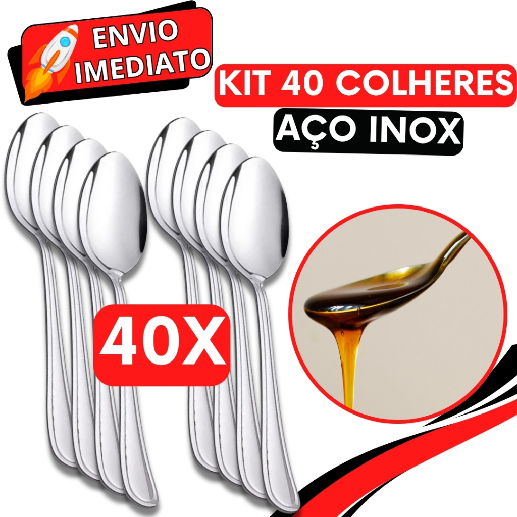 KIT 40 Peças Colher de Mesa Sopa Talher GRANDE Aço Inox Polido Arroz Caldinho Para Casa Cozinha Bar Restaurante Buffet