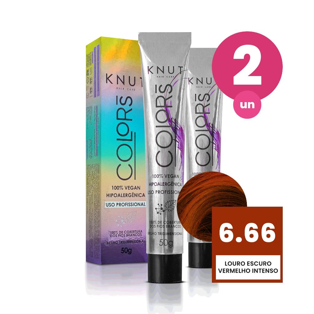 Kit 2 Knut Colors Coloração Capilar 50g Cor 6.66 Louro Escuro Vermelho Intenso