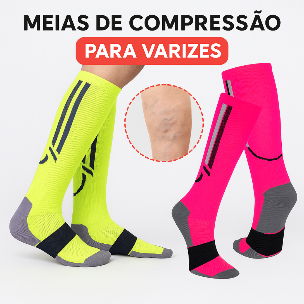Kit 2 Pares Meia Alta Compressão para Varizes Poliamida Circulação Má Circulação Dores Unissex em Oferta na Shopee