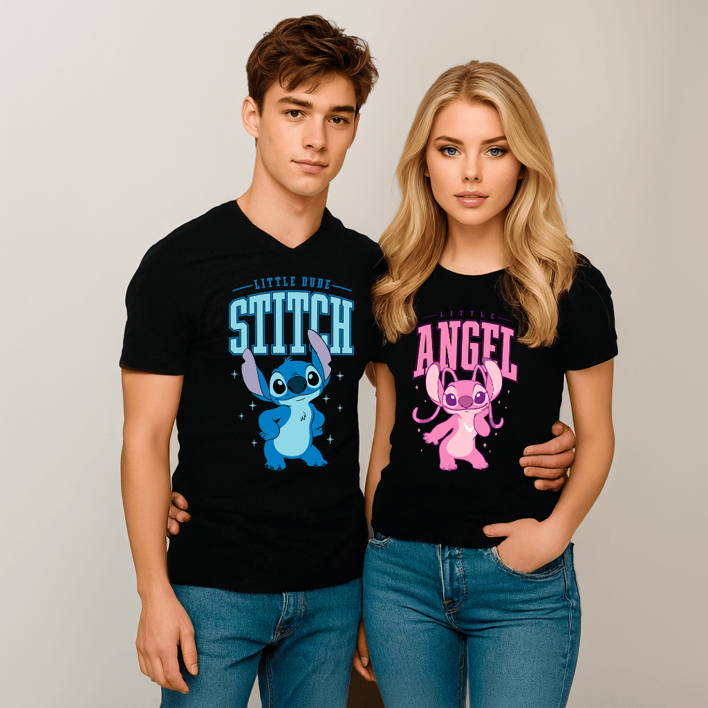Camiseta Unissex Stich blusa Unitaria ou Casal Filme Lilo Stich Angel Confortável Camisa Tshirt