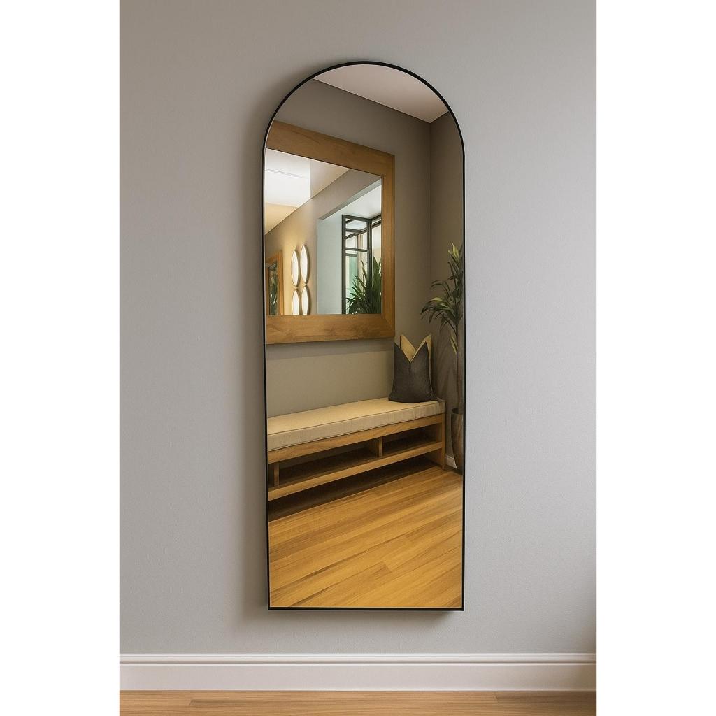 Espelho 170cm x 50cm Corpo Inteiro Grande Oval com Base Reta Moldura em Alumínio Quarto Sala Hall em Oferta na Shopee