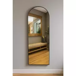 Espelho 170cm x 50cm Corpo Inteiro Grande Oval com Base Reta Moldura em Alumínio Quarto Sala Hall