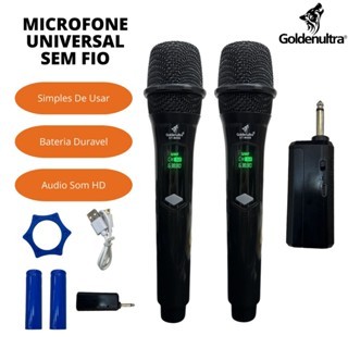 Kit 2 Microfone Profissional Sem Fio Recarregavel Dinamico Karaoke Apresentação Goldenultra