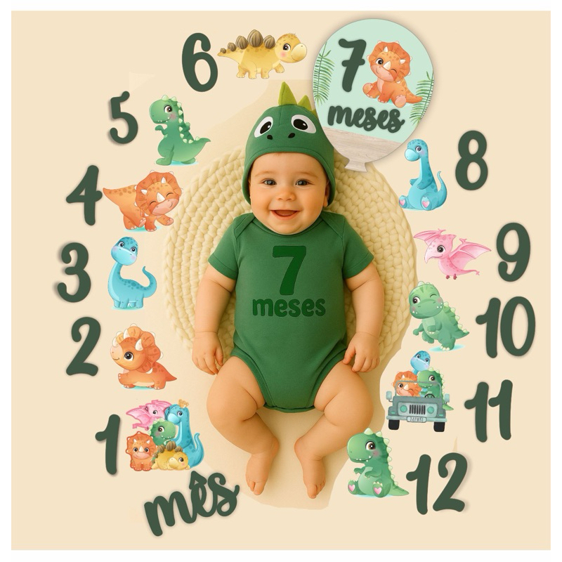 Kit mesversario Dinossauro Baby Dino Baby Indicado para fotos de acompanhamento mensais em Oferta na Shopee