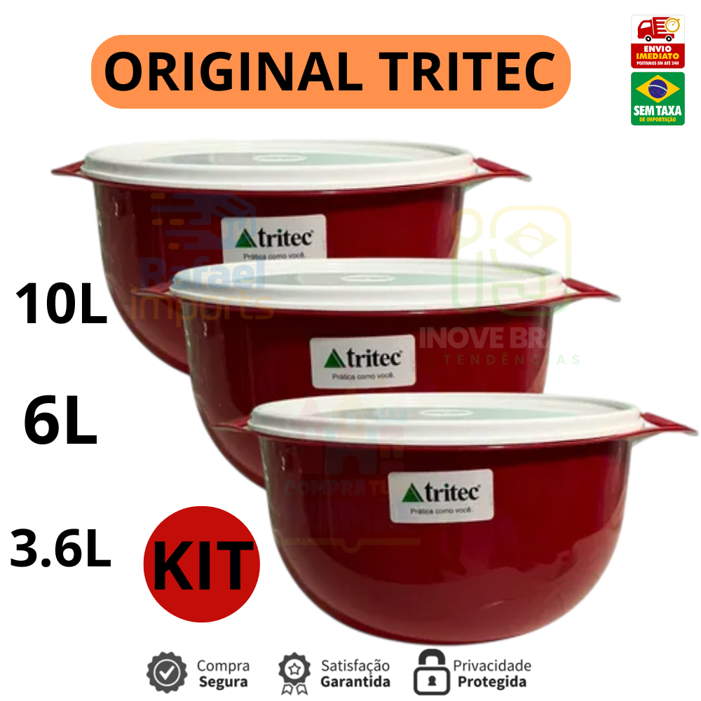 Bacia De Plástico Redonda Com Tampa Tritec 3,6 6 E 10 Litros