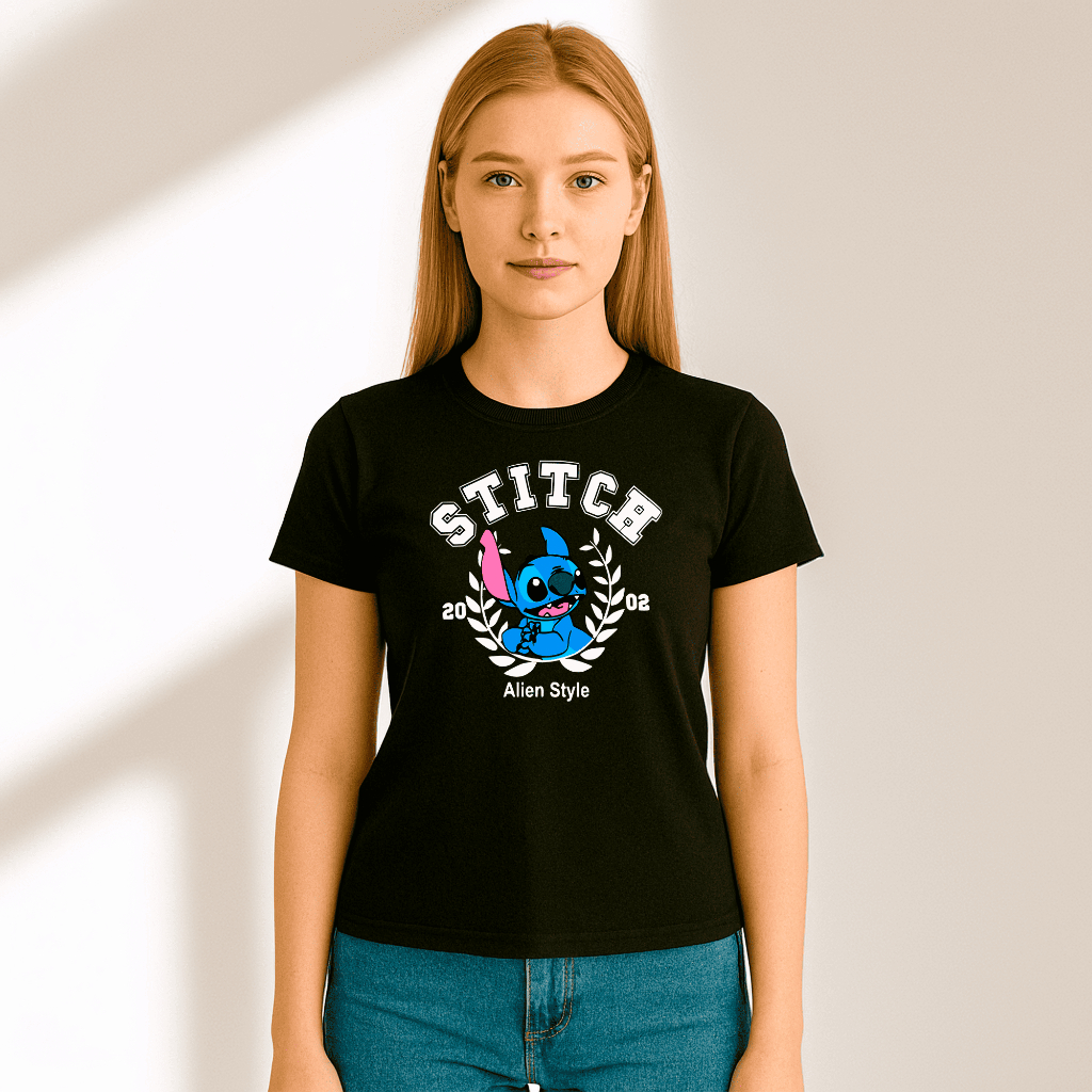Camisa Feminina Stitch Lilo Alien Style 100% Algodão Casual Estampada Confortável Tshirt Camiseta Streetwear Blusa Leve