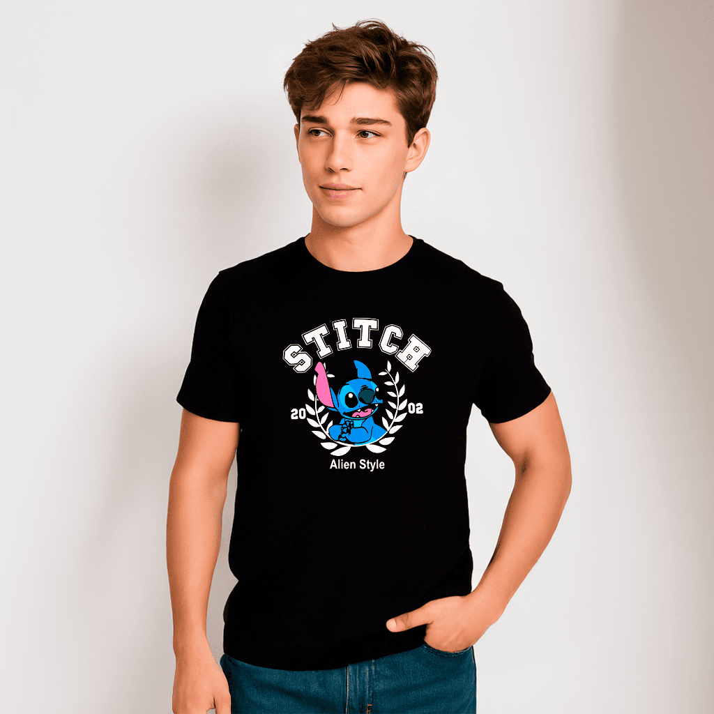 Camisa Masculina Stitch Lilo Angel Style 100% Algodão Casual Estampada Confortável Tshirt Camiseta Streetwear Blusa Leve