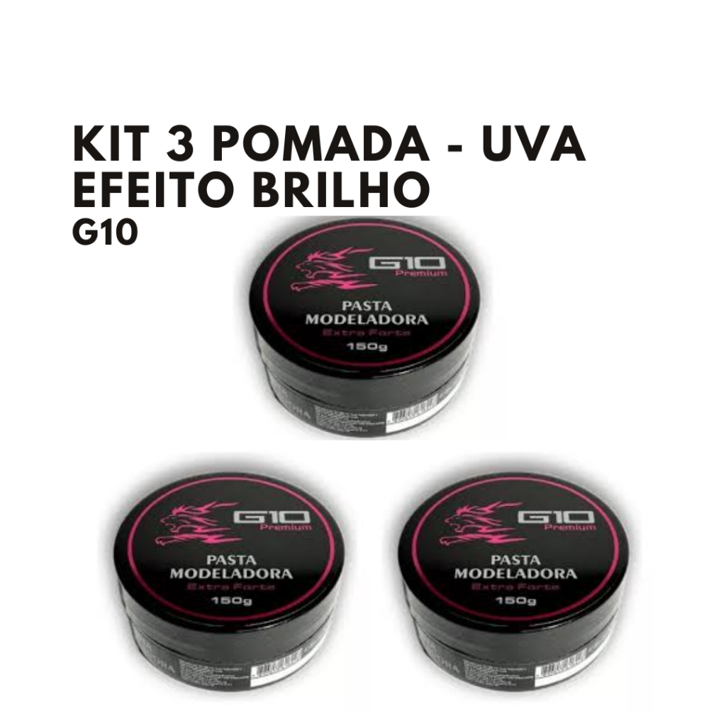 kit 3 pasta modeladora g10 - 160g | Pomada para cabelo g10 | pomada incolor | Pomada uva | black | caramelo