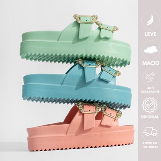 Sandália Birken Feminina Plataforma Fivela Dourada Conforto Leve Tendência Verão em Oferta na Shopee