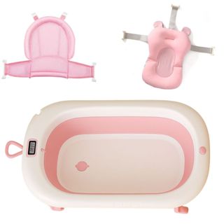 Kit Banheira Dobrável Almofada Rede Com Termômetro Banho Bebê Recém Nascido em Oferta na Shopee