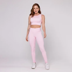 Conjunto Fitness Feminino Top Costa Assimétrica e Calça legging Básica Academia Coleção Pace Up