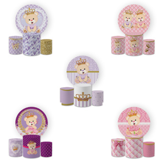 Kit Painel + Trio Capa Cilindro c/ Elástico Ursinha Realeza Rosa em Oferta na Shopee