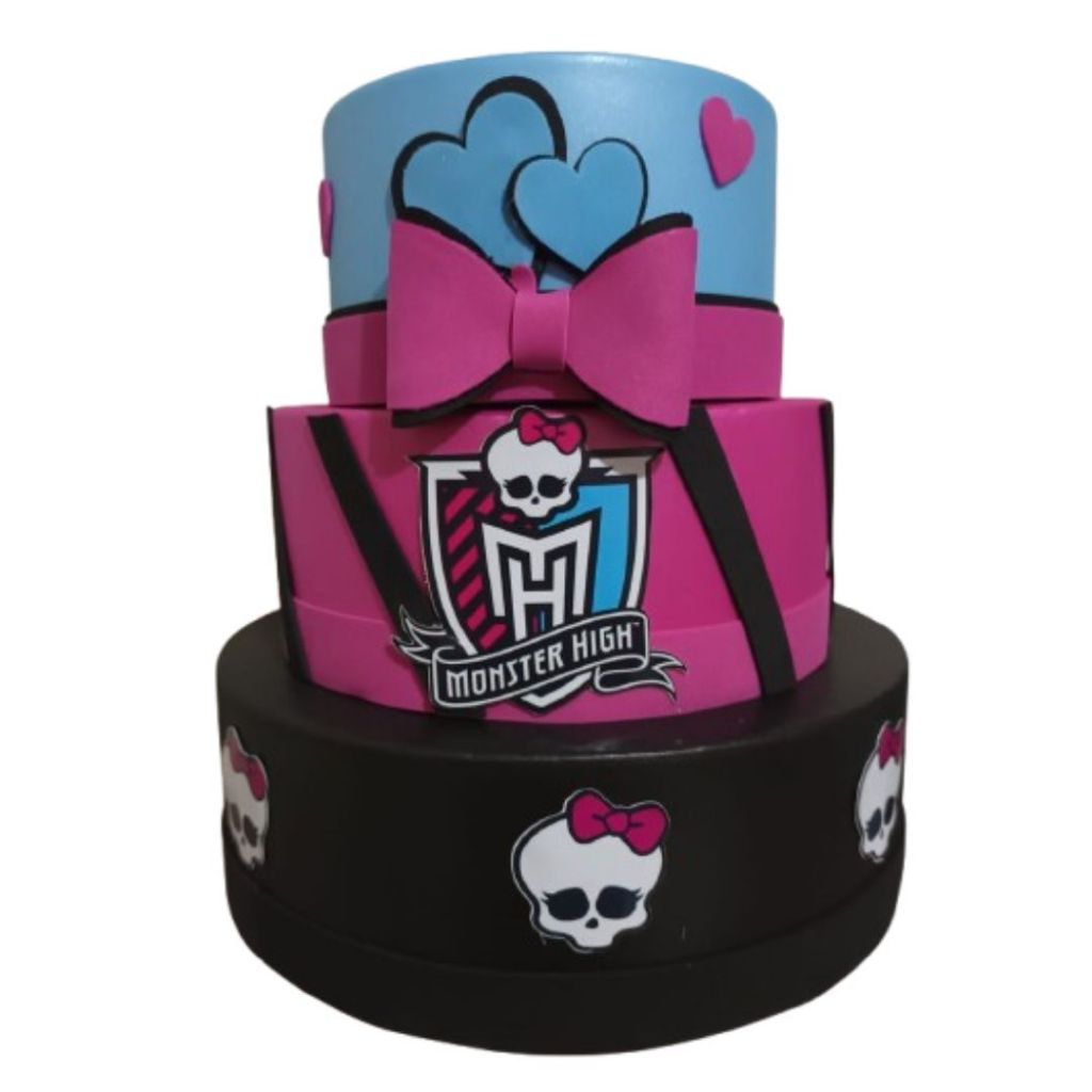 Bolo Fake em isopor encapado em EVA 3 andares - bolo fake Monster / High