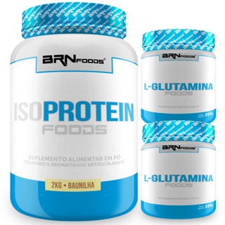 Kit Whey Protein Iso Protein 2kg + 2x L-Glutamina 300g - BRNFOODS em Oferta na Shopee