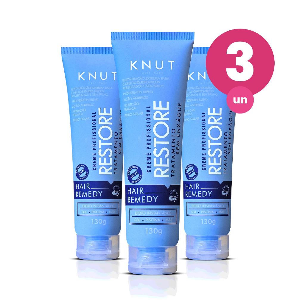 Kit 3 Knut Hair Tratamento Capilar Remedy Restore 130g