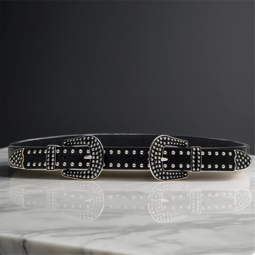 Cinto Feminino Duas Fivelas Courino Metal Tendência Moda em Oferta na Shopee