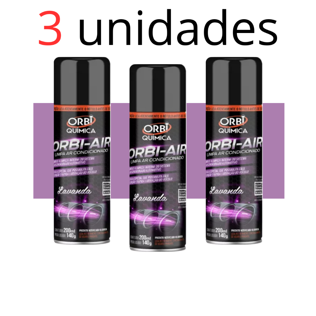 Limpa Ar Condicionado Automotivo Spray Higienização - Lavanda ÓrbiAir KIT 3 UNIDADES em Oferta na Shopee