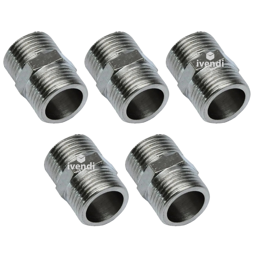 Kit 5x Conexão Nipple Metal Duplo BSP Multiuso Construção Torneira Multifuncional Agua Quente E Fria