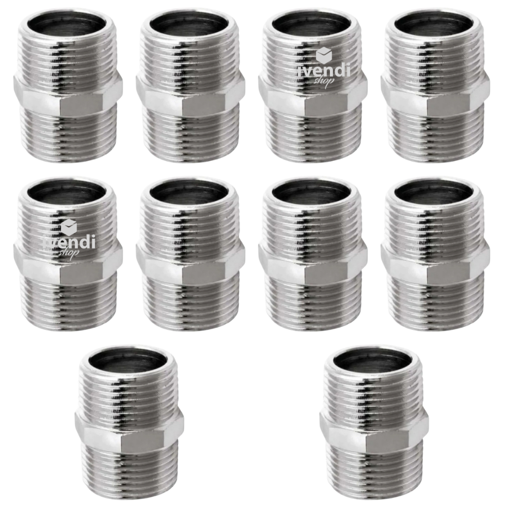 Kit 10 Peças Atacado Nipple Metal Duplo Conexão Dupla Cromado Mulituso Multifuncional Envio Imediato