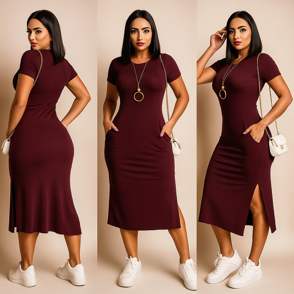 vestido mais vendidos midi casual moda feminina festa de bolso e fenda lateral modelo
