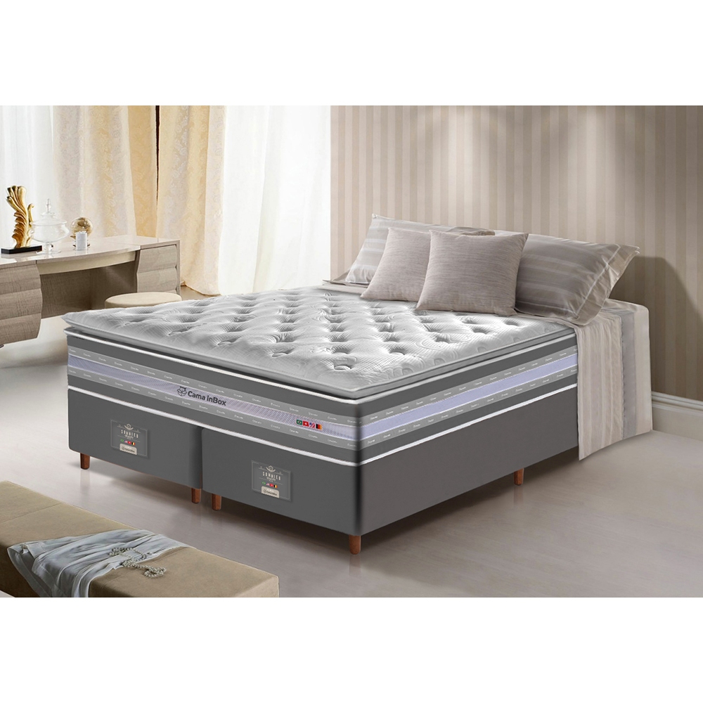 Conjunto Cama Box King de Molas Ensacadas D33 com Pillow TOP Cama inBox Select 193x203x71 Cinza - Home & Living