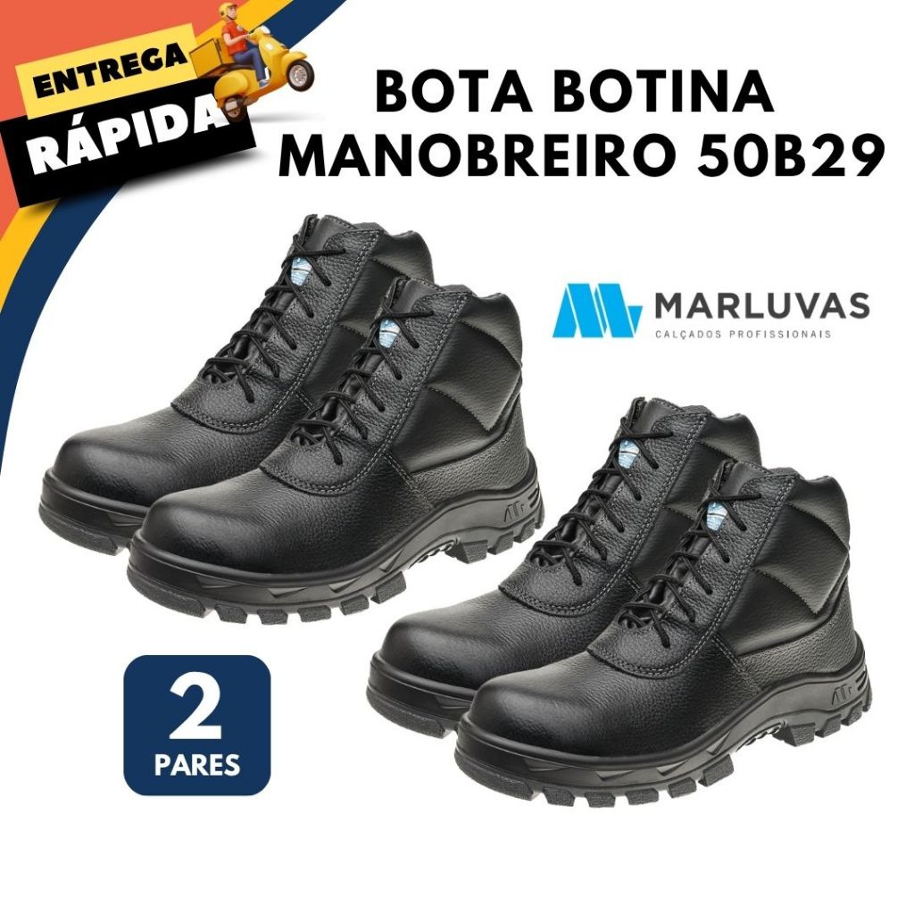 Bota Botina Manobreiro Marluvas Couro Bidensidade 50B29 Bico Composite Segurança Conforto