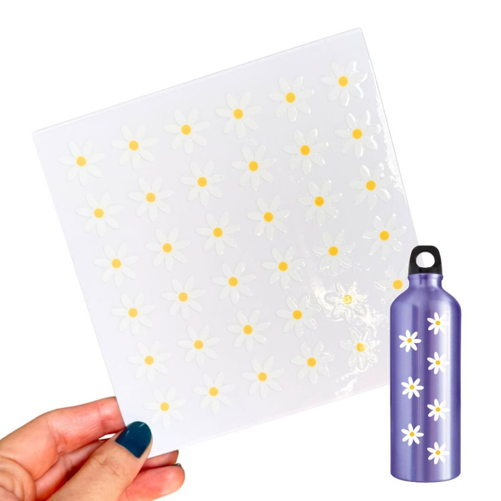 36 Adesivo Mágico verniz brilho mini margaridas permanente e laváveis para louças, utensílios e decoração 2x2cm
