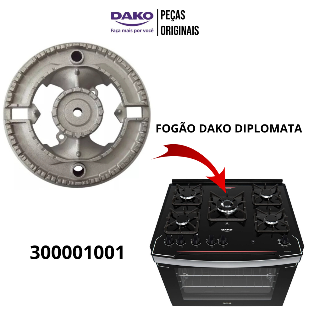 QUEIMADOR TRIPLA CHAMA BOCA CENTRAL ORIGINAL FOGÃO DAKO DIPLOMATA COD:300001001 ENVIO RÁPIDO FULL