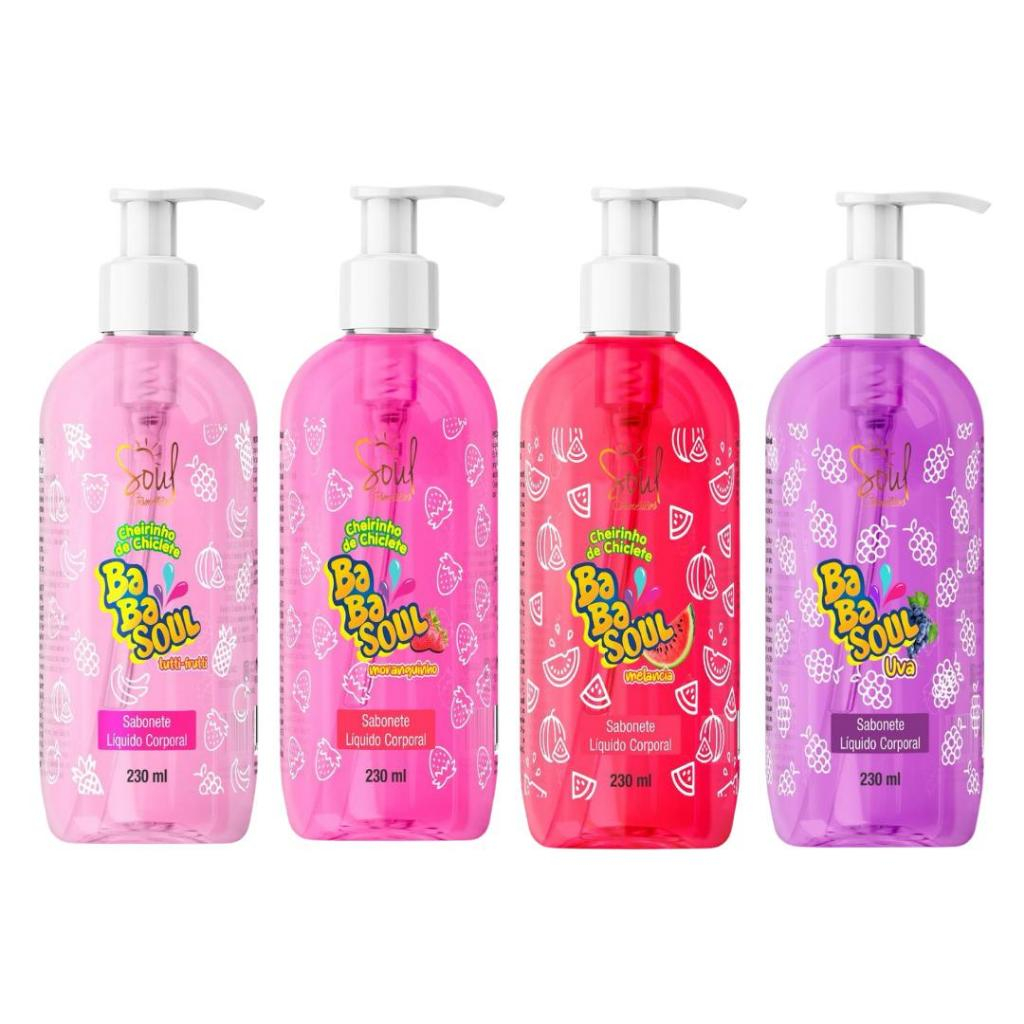 KIT 4 und SABONETE LIQUIDO CORPORAL BABASOUL 230ML SOUL CHEIRINHO DE CHICLETE FRAGANCIAS V...