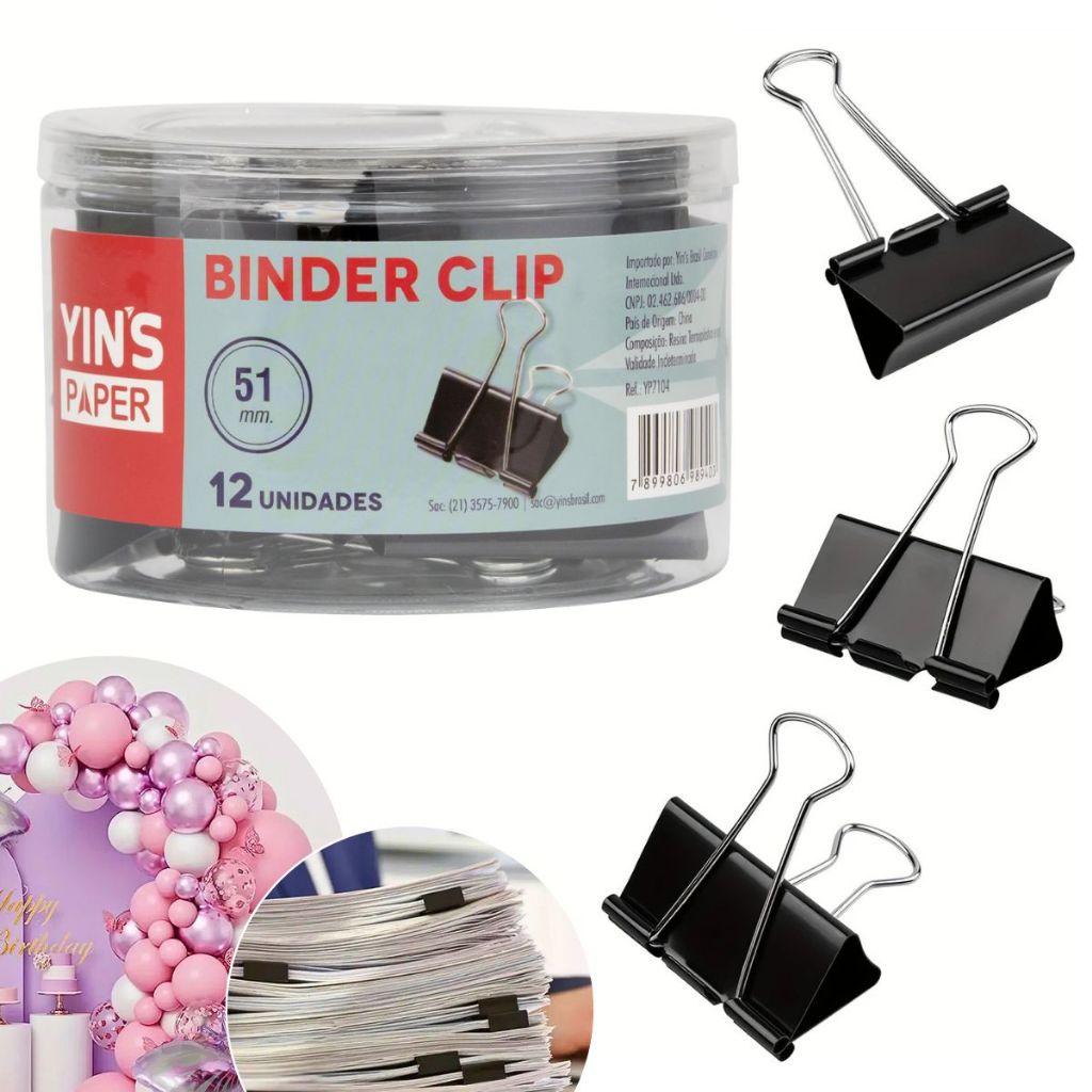 Prendedor de Papel 19 25 32 41 51mm Preto Binder Clipes de metal Clipes de encadernação