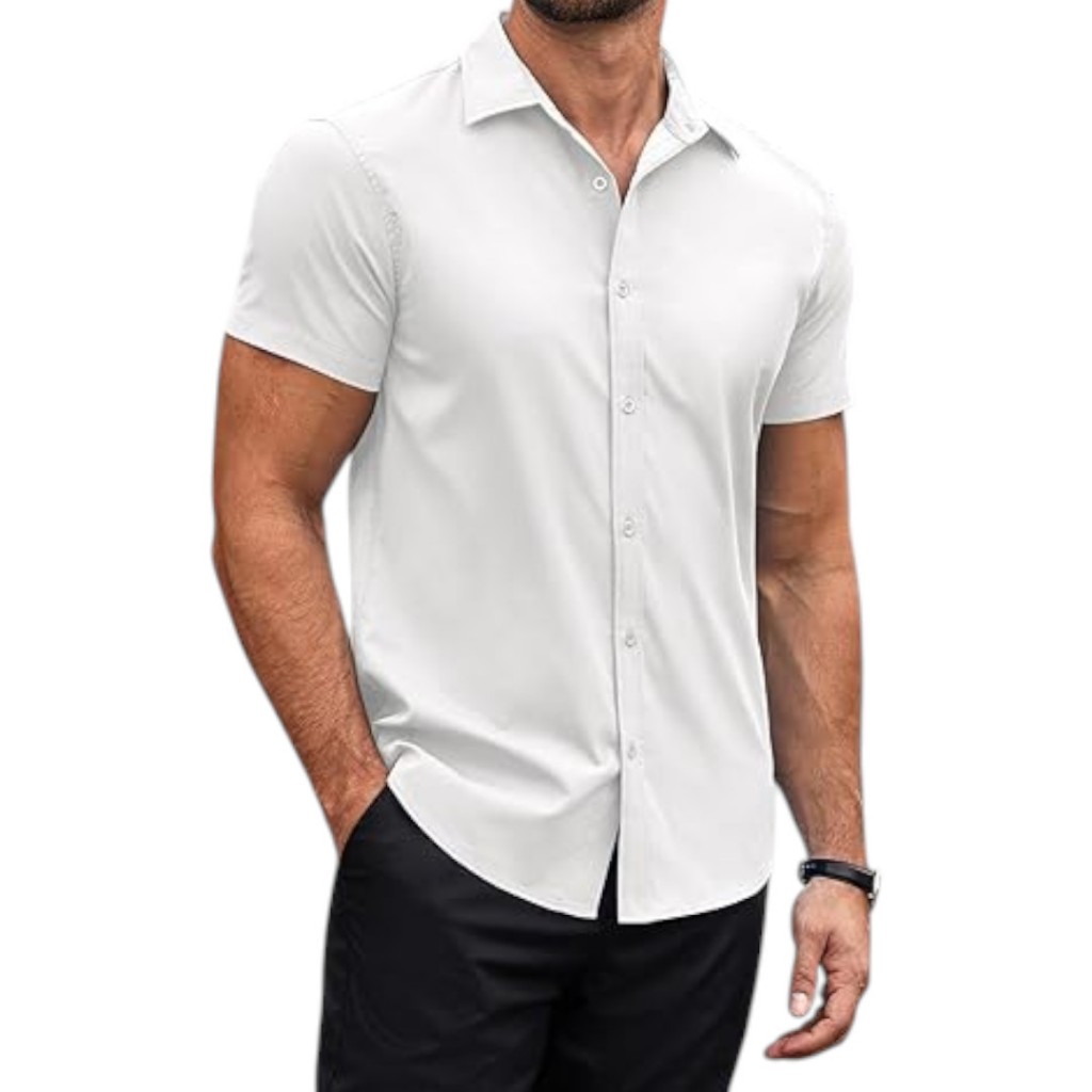 Camisa social slim manga curta masculina moda premium branca