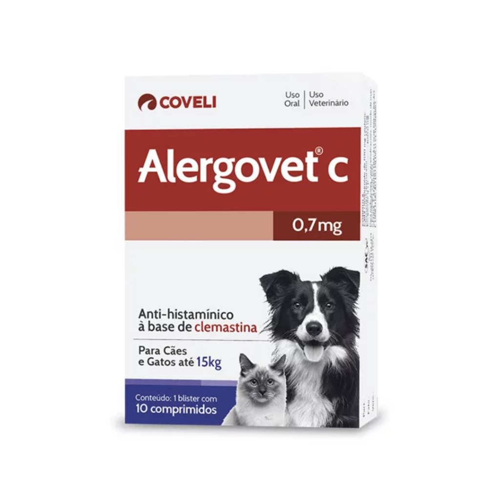 Antialérgico Alergovet C 0,7mg Cães E Gatos Até 15 kg - 10 cp - Coveli - Pets