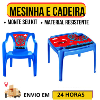 Mesa Infantil com Cadeira Homem-Aranha Azul – Kit Mesinha e Poltrona Infantil com Porta-Copos – Inmetro