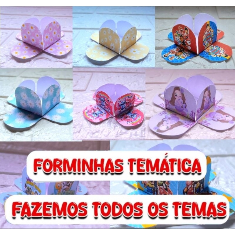 50 Forminhas Personalizadas de Doce Brigadeiro 4 Pétalas Festa,Aniversário Temático Temas Diversos